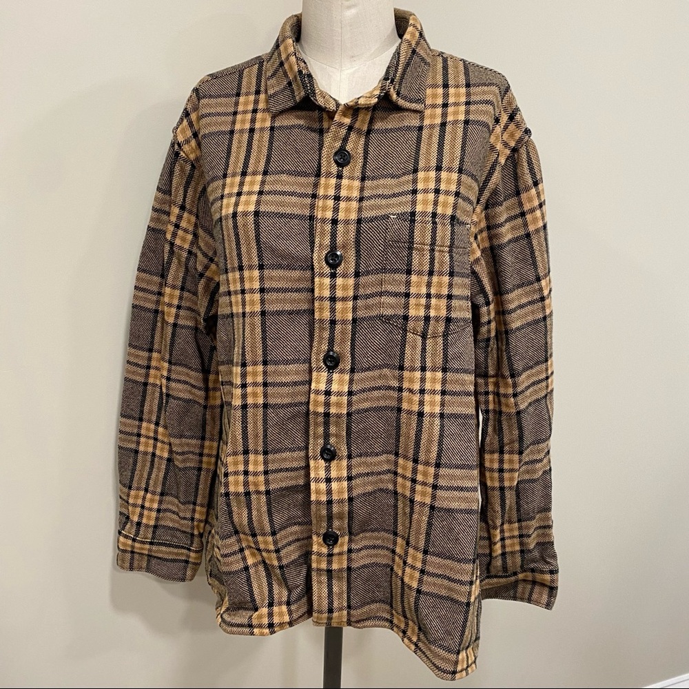 EXPRESS Thick Plaid Button Down Shacket Shirt Cabincore Jacket Size Large